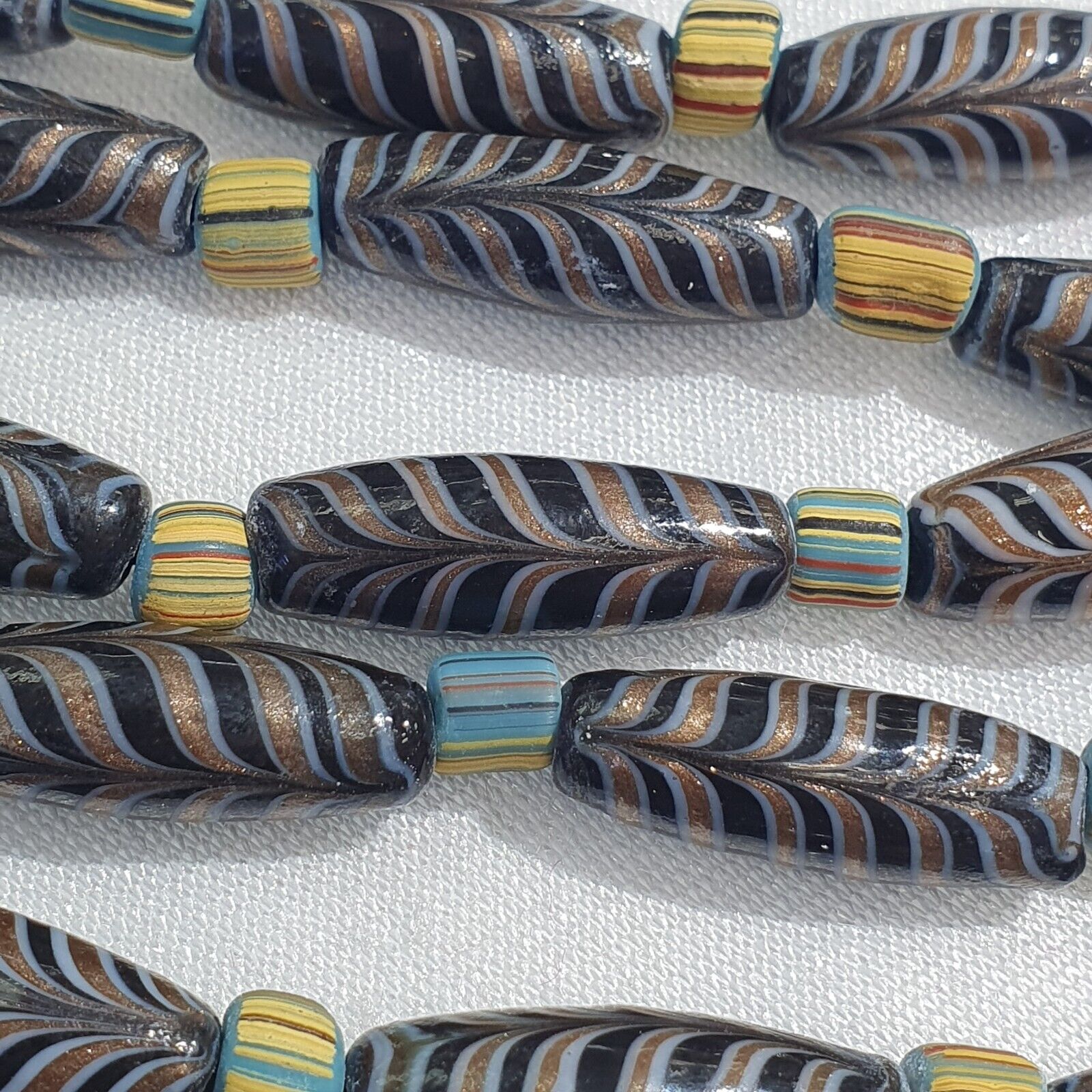 Vintage Aventurine Fancy Feather Beads 25-24 x9.5MM Black GLASS BEADS Necklace