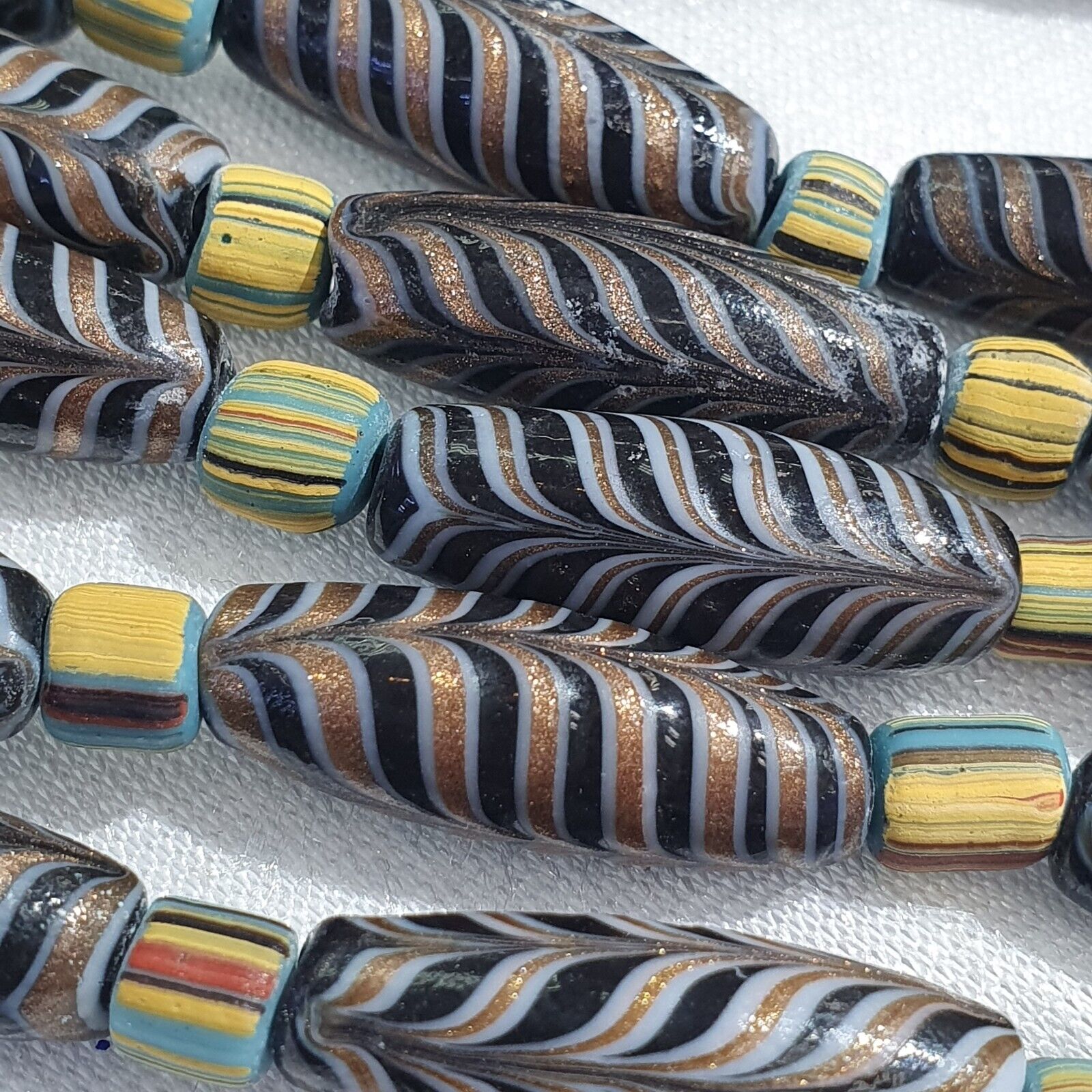Vintage Aventurine Fancy Feather Beads 25-24 x9.5MM Black GLASS BEADS Necklace