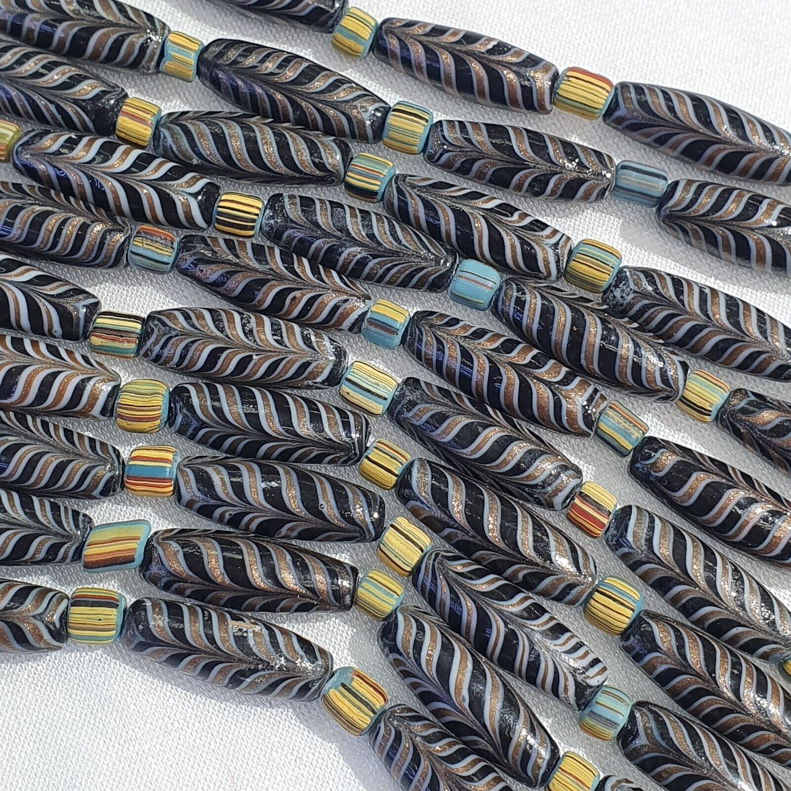 Vintage Aventurine Fancy Feather Beads 25-24 x9.5MM Black GLASS BEADS Necklace