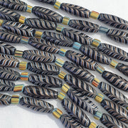 Vintage Aventurine Fancy Feather Beads 25-24 x9.5MM Black Glass Beads Necklace