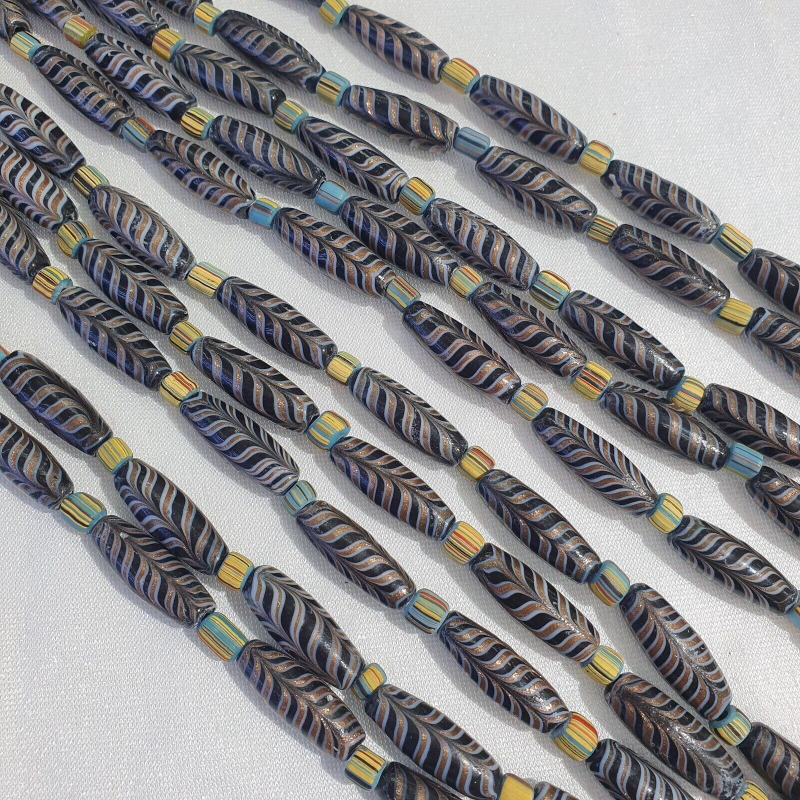 Vintage Aventurine Fancy Feather Beads 25-24 x9.5MM Black GLASS BEADS Necklace