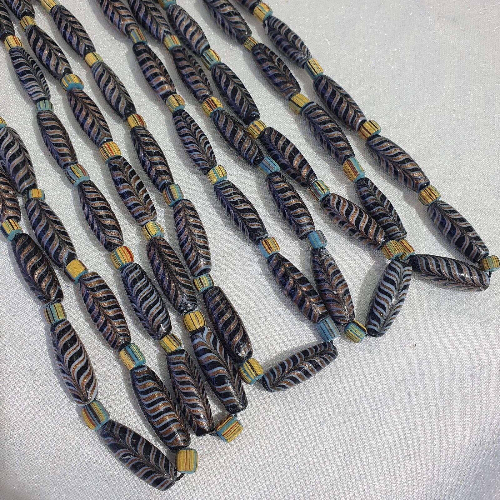 Vintage Aventurine Fancy Feather Beads 25-24 x9.5MM Black GLASS BEADS Necklace