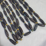 Vintage Aventurine Fancy Feather Beads 25-24 x9.5MM Black Glass Beads Necklace