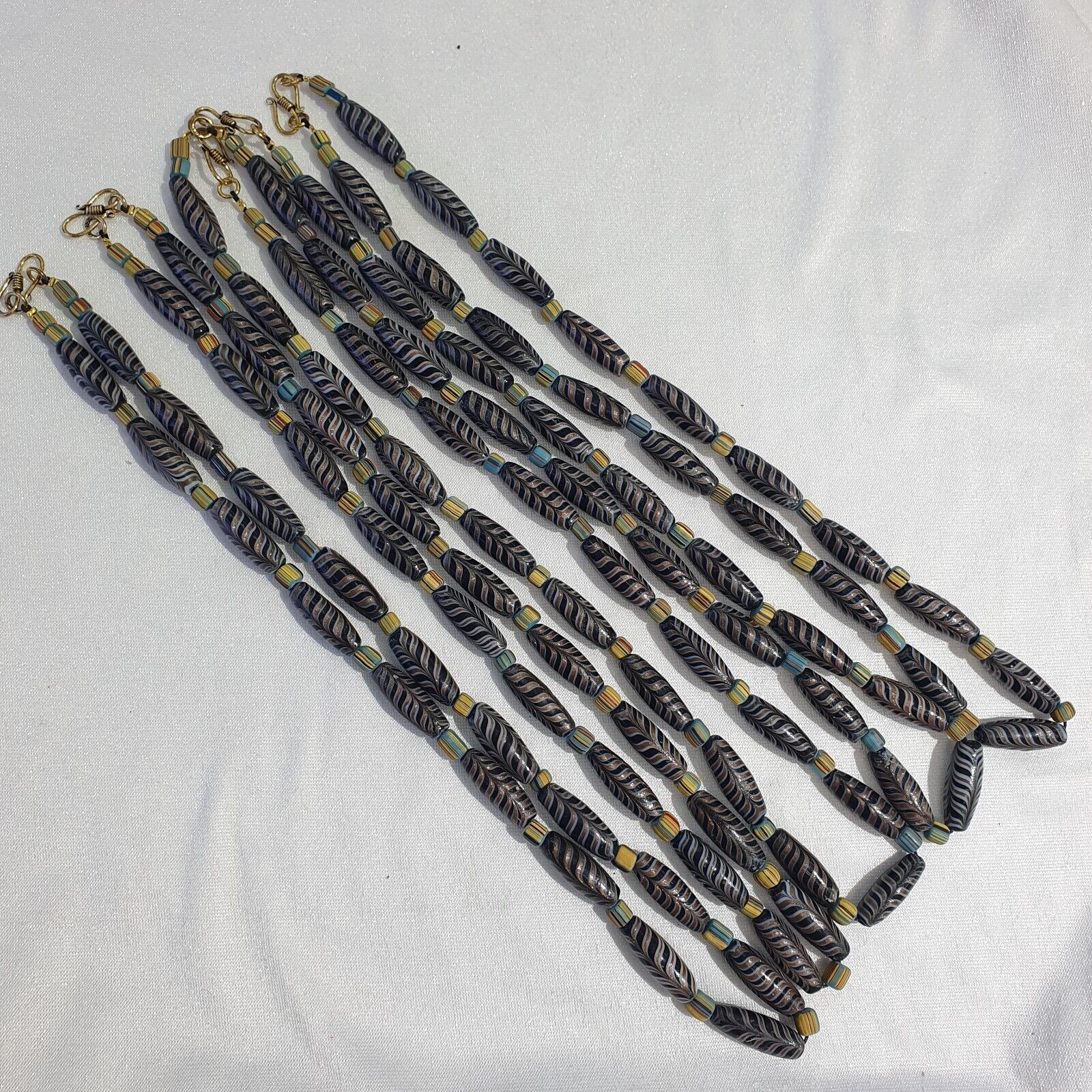 Vintage Aventurine Fancy Feather Beads 25-24 x9.5MM Black GLASS BEADS Necklace