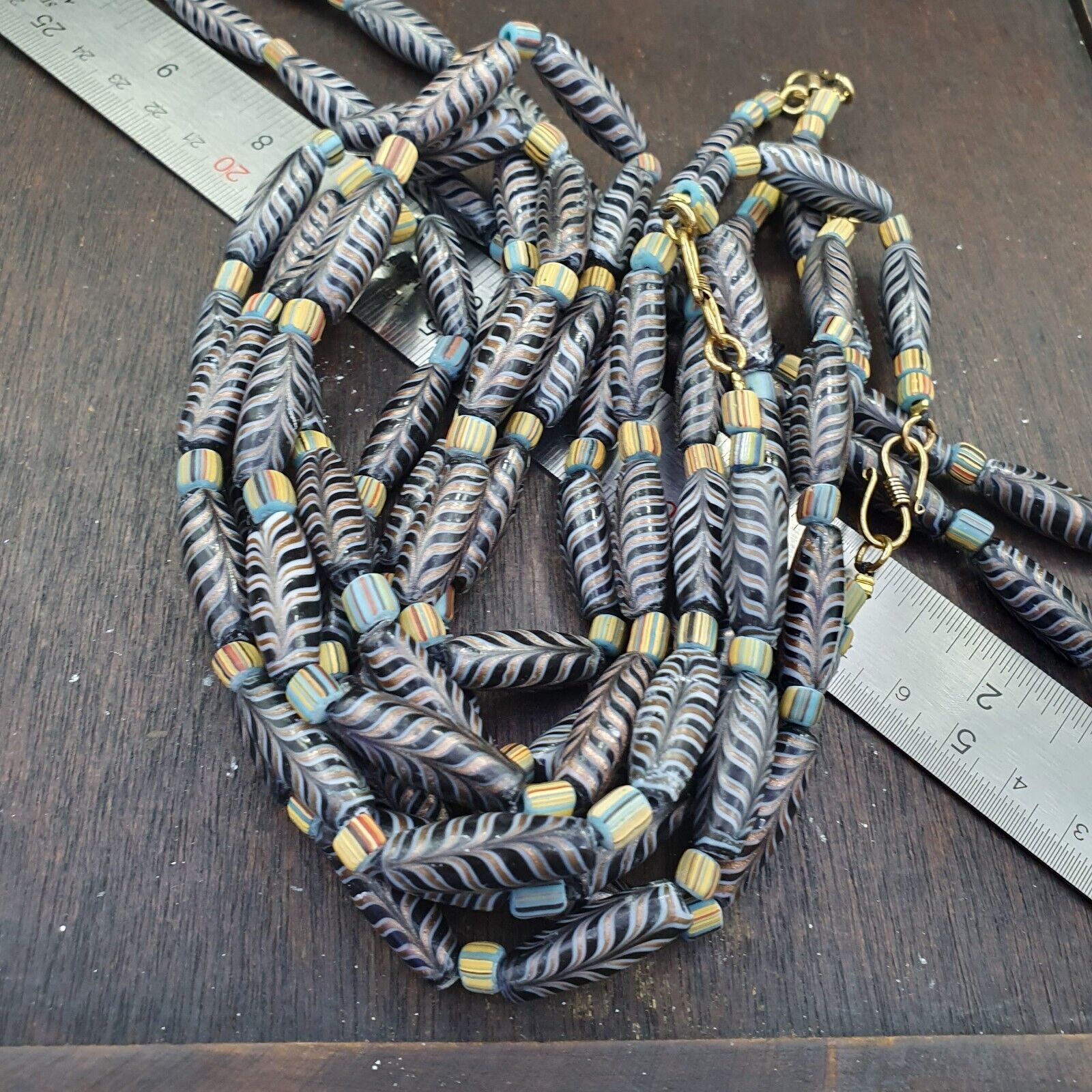 Vintage Aventurine Fancy Feather Beads 25-24 x9.5MM Black GLASS BEADS Necklace