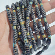 Vintage Aventurine Fancy Feather Beads 25-24 x9.5MM Black Glass Beads Necklace