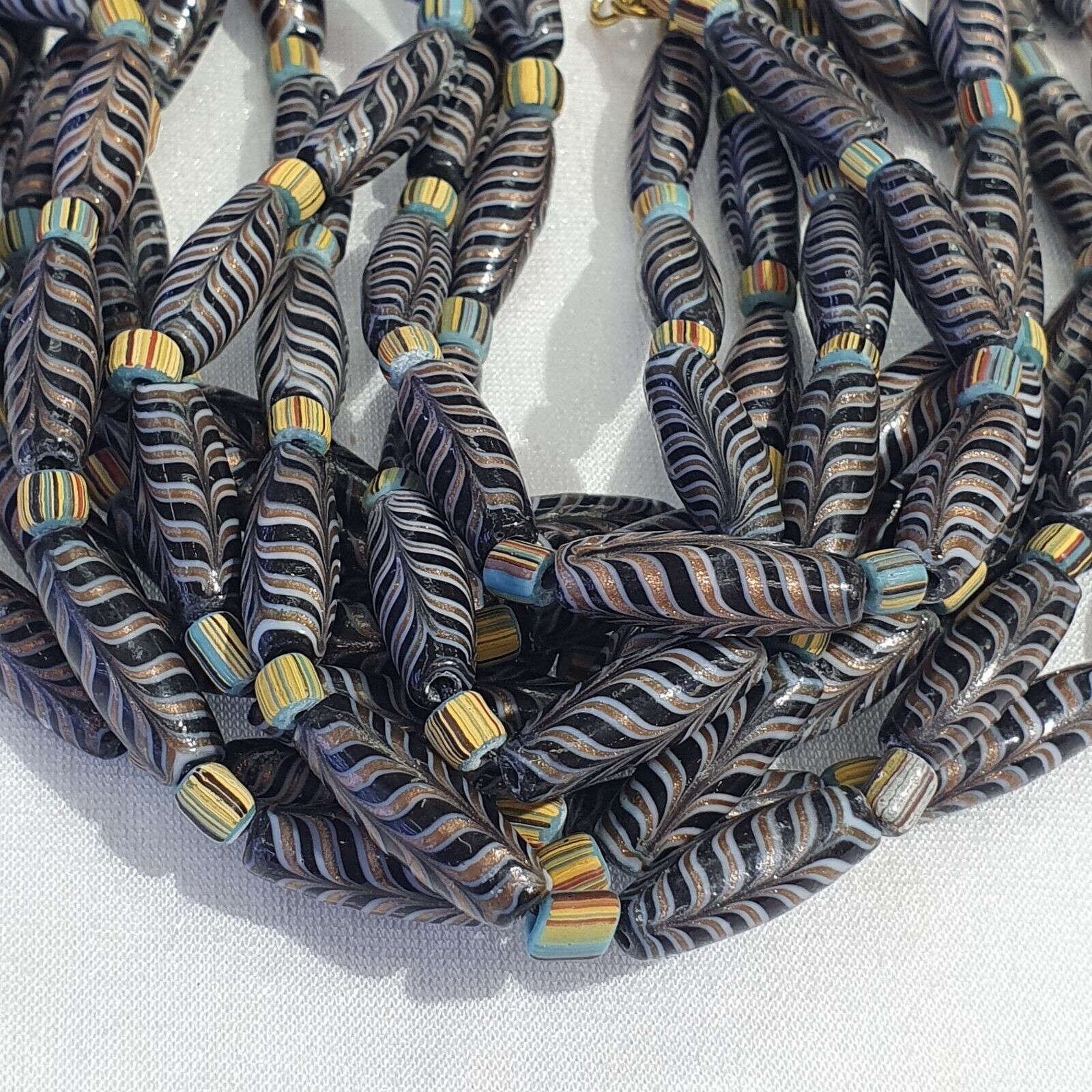 Vintage Aventurine Fancy Feather Beads 25-24 x9.5MM Black GLASS BEADS Necklace