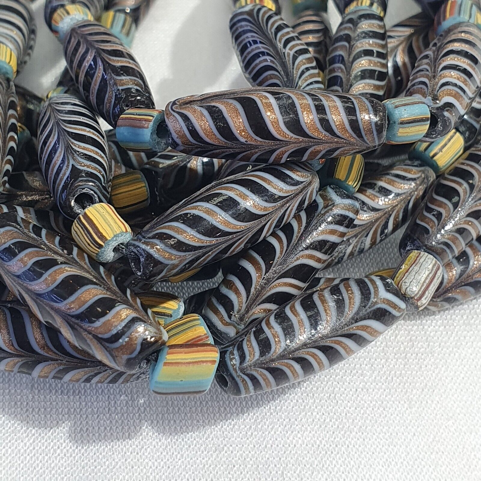 Vintage Aventurine Fancy Feather Beads 25-24 x9.5MM Black GLASS BEADS Necklace