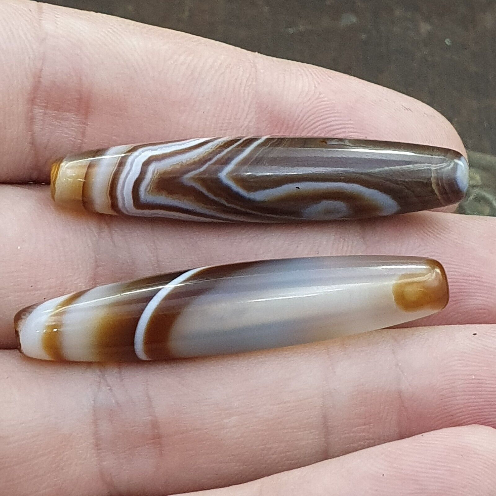 Pair Of Vintage Old Middle Eastern Persian Agate Natural Eye Agate Bead PMD-2