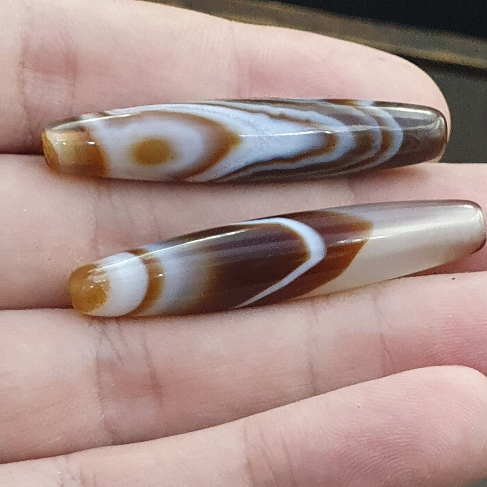 Pair Of Vintage Old Middle Eastern Persian Agate Natural Eye Agate Bead PMD-2