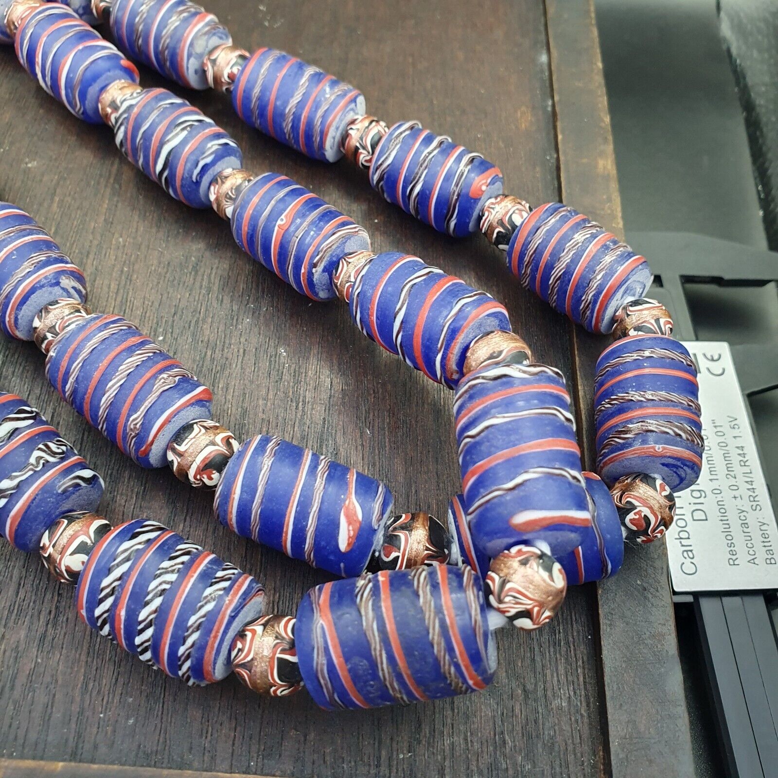 Vintage African Style Blue Glass Aventurine Fancy Glass Beads Beaded Necklace
