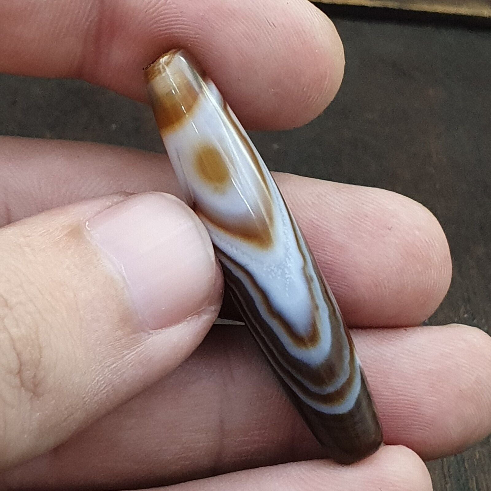 Pair Of Vintage Old Middle Eastern Persian Agate Natural Eye Agate Bead PMD-2