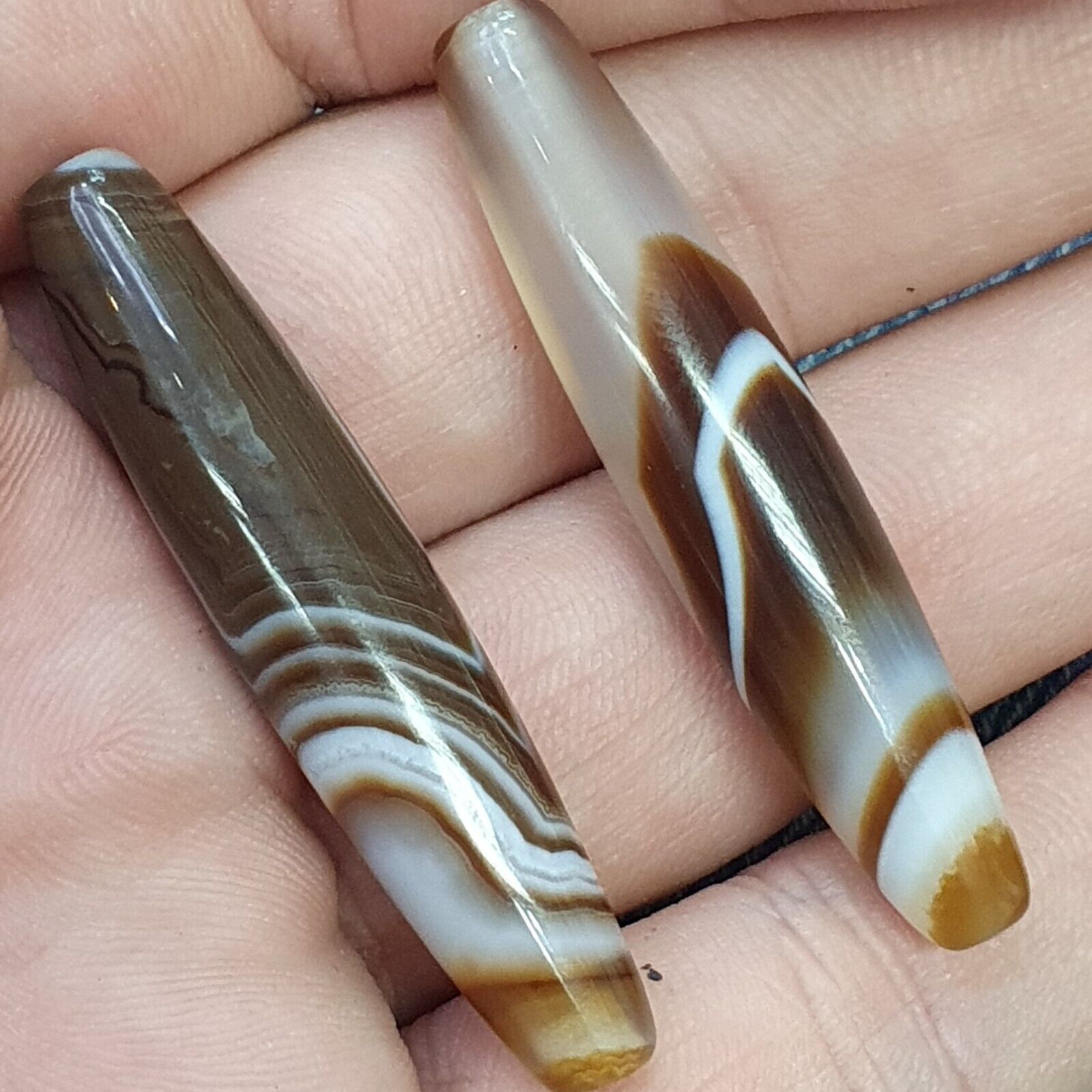 Pair Of Vintage Old Middle Eastern Persian Agate Natural Eye Agate Bead PMD-2