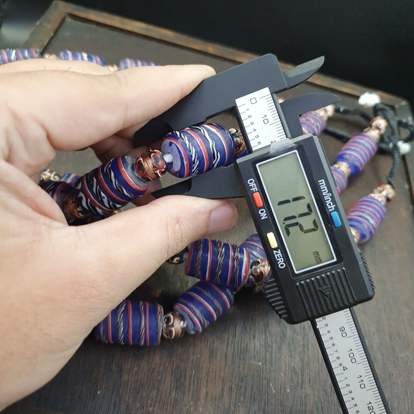 復古非洲風格藍色玻璃東陵花式玻璃珠串珠項鍊