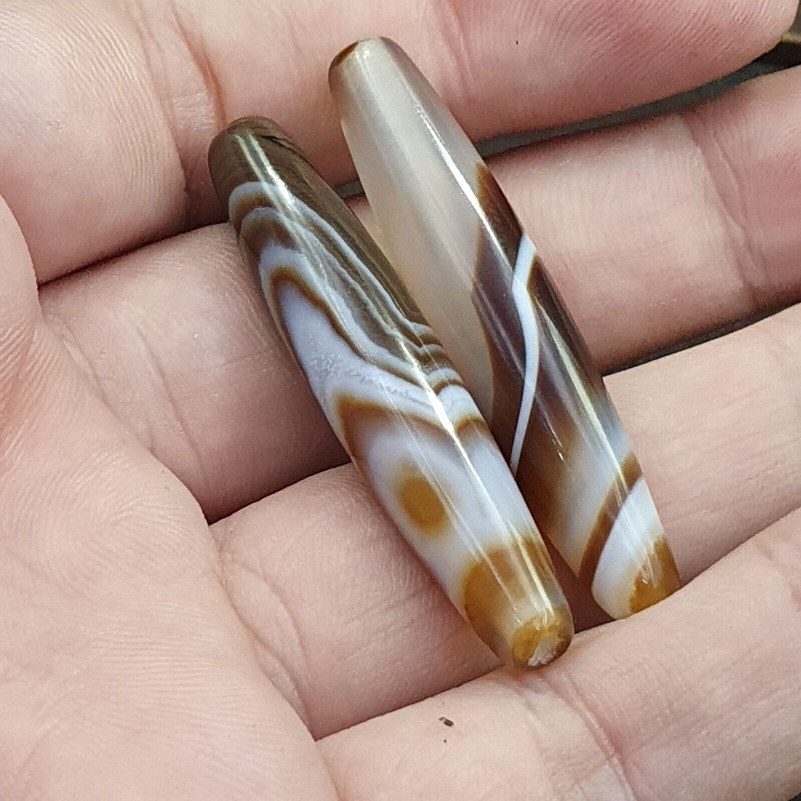 Pair Of Vintage Old Middle Eastern Persian Agate Natural Eye Agate Bead PMD-2