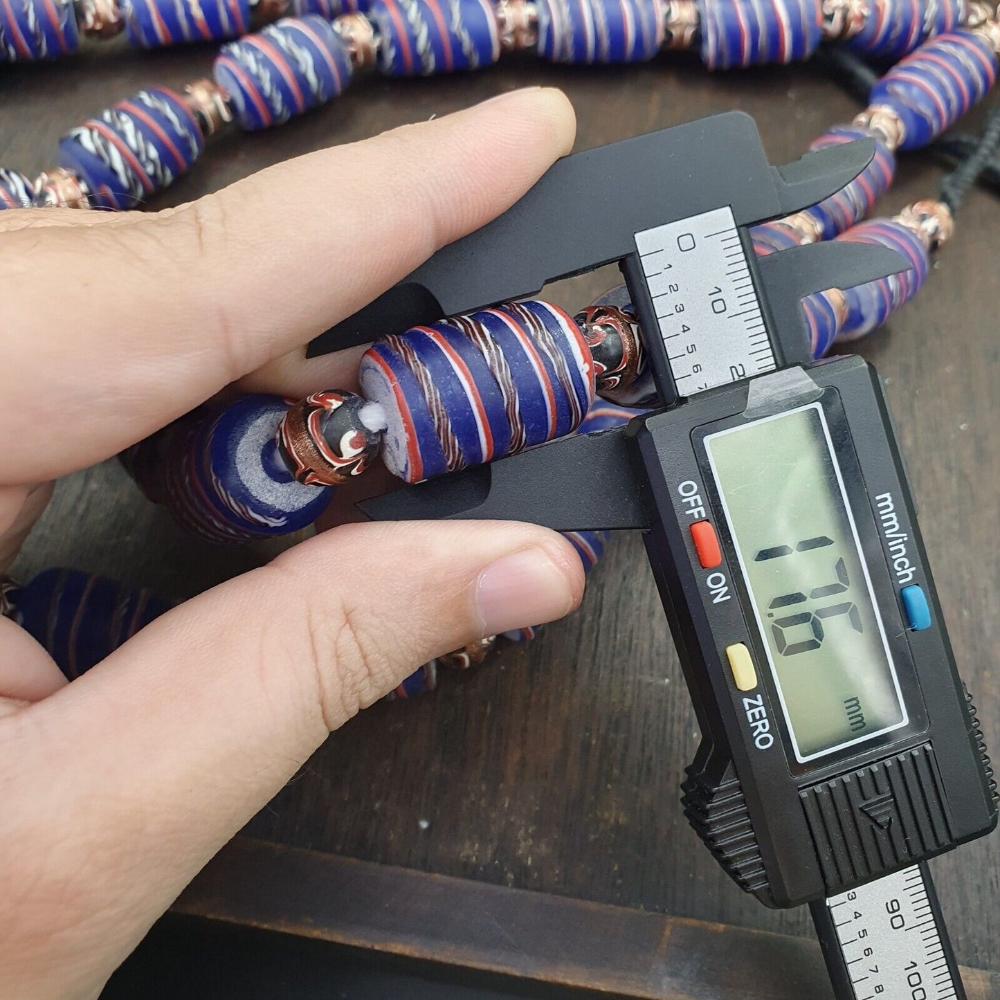 復古非洲風格藍色玻璃東陵花式玻璃珠串珠項鍊