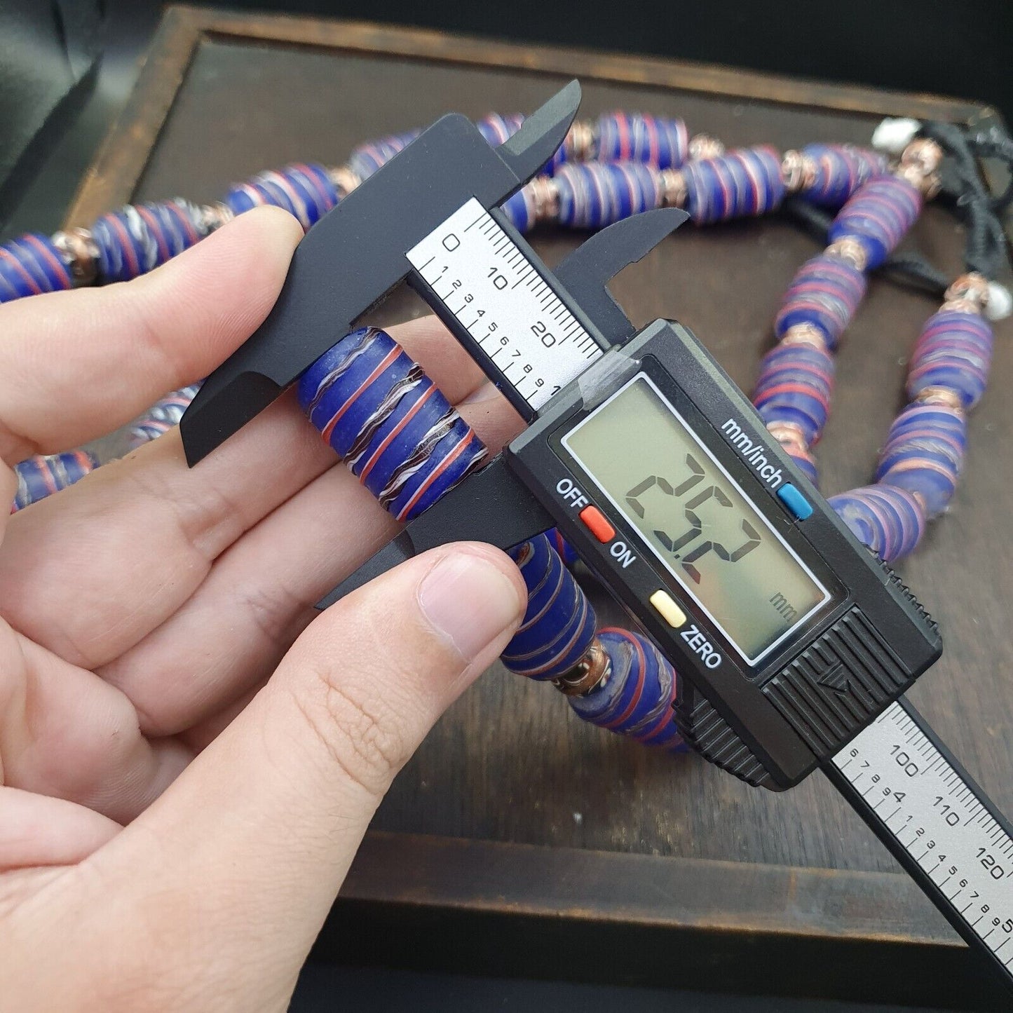 復古非洲風格藍色玻璃東陵花式玻璃珠串珠項鍊
