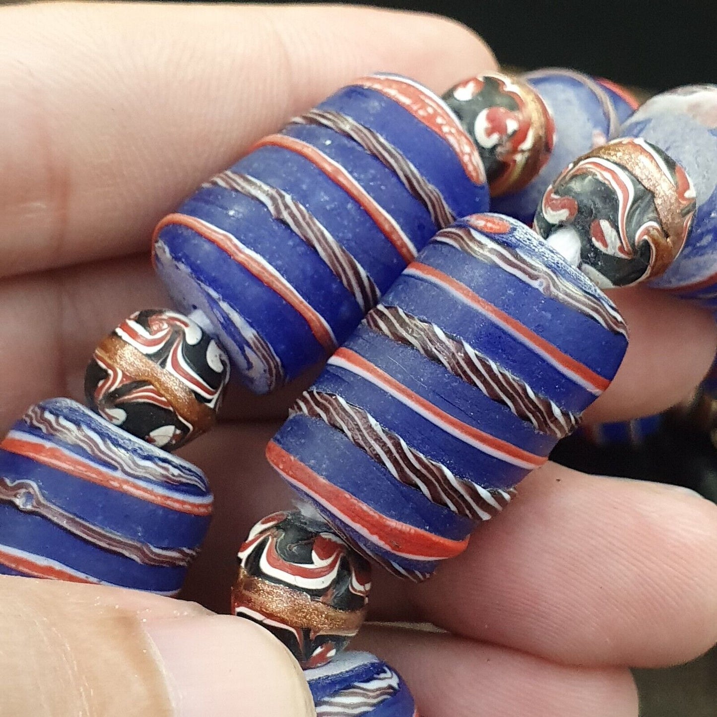 復古非洲風格藍色玻璃東陵花式玻璃珠串珠項鍊