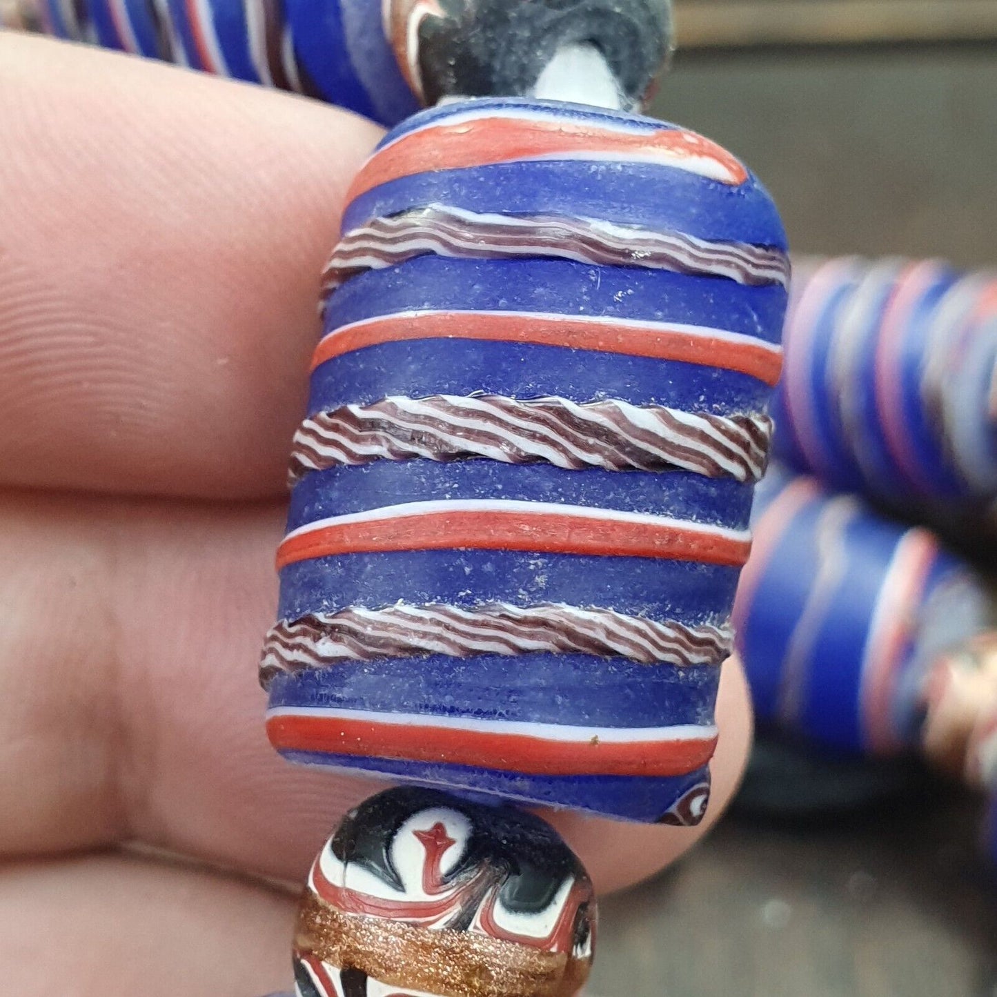 復古非洲風格藍色玻璃東陵花式玻璃珠串珠項鍊