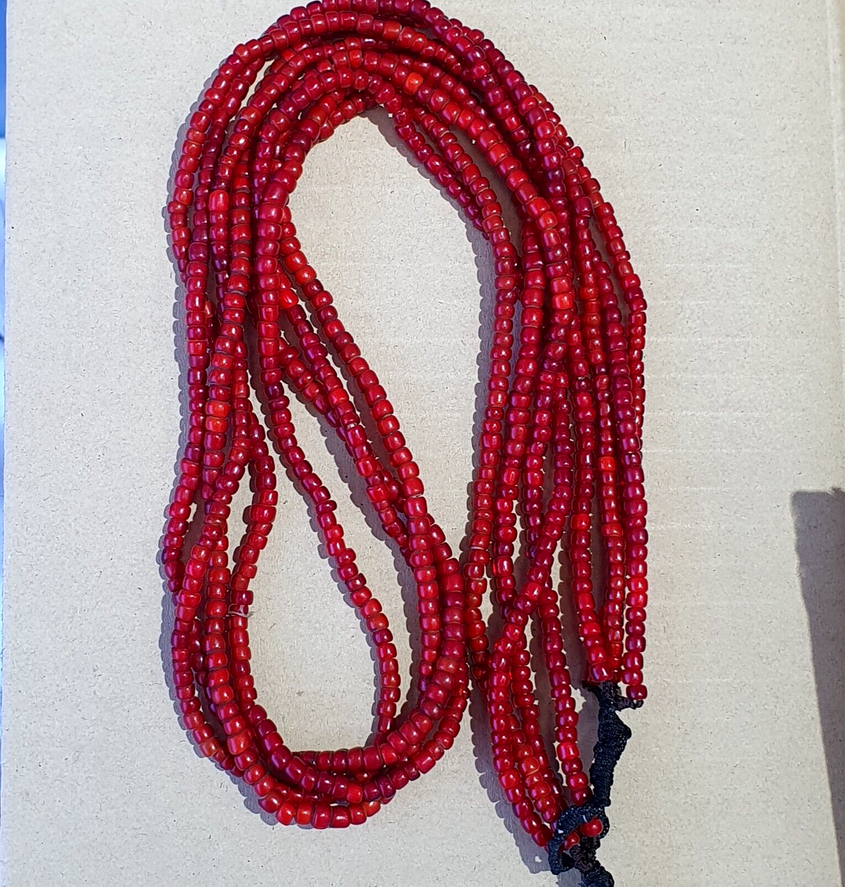Antique Venetian Red White Heart Trade Beads Necklace.
