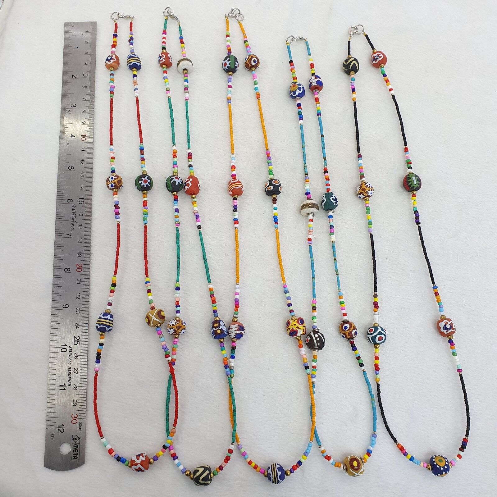 Lot 5 pcs African Glass Beads With Afghan Tiny Seed beads Necklaces SD-2