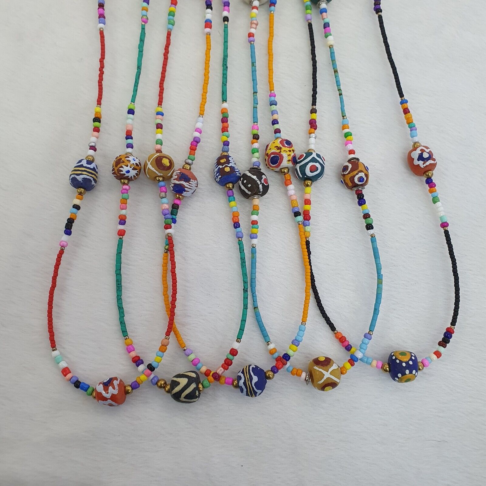 Lot 5 pcs African Glass Beads With Afghan Tiny Seed beads Necklaces SD-2