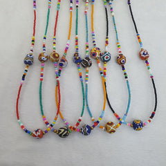 Lot 5 pcs African Glass Beads With Afghan Tiny Seed beads Necklaces SD-2
