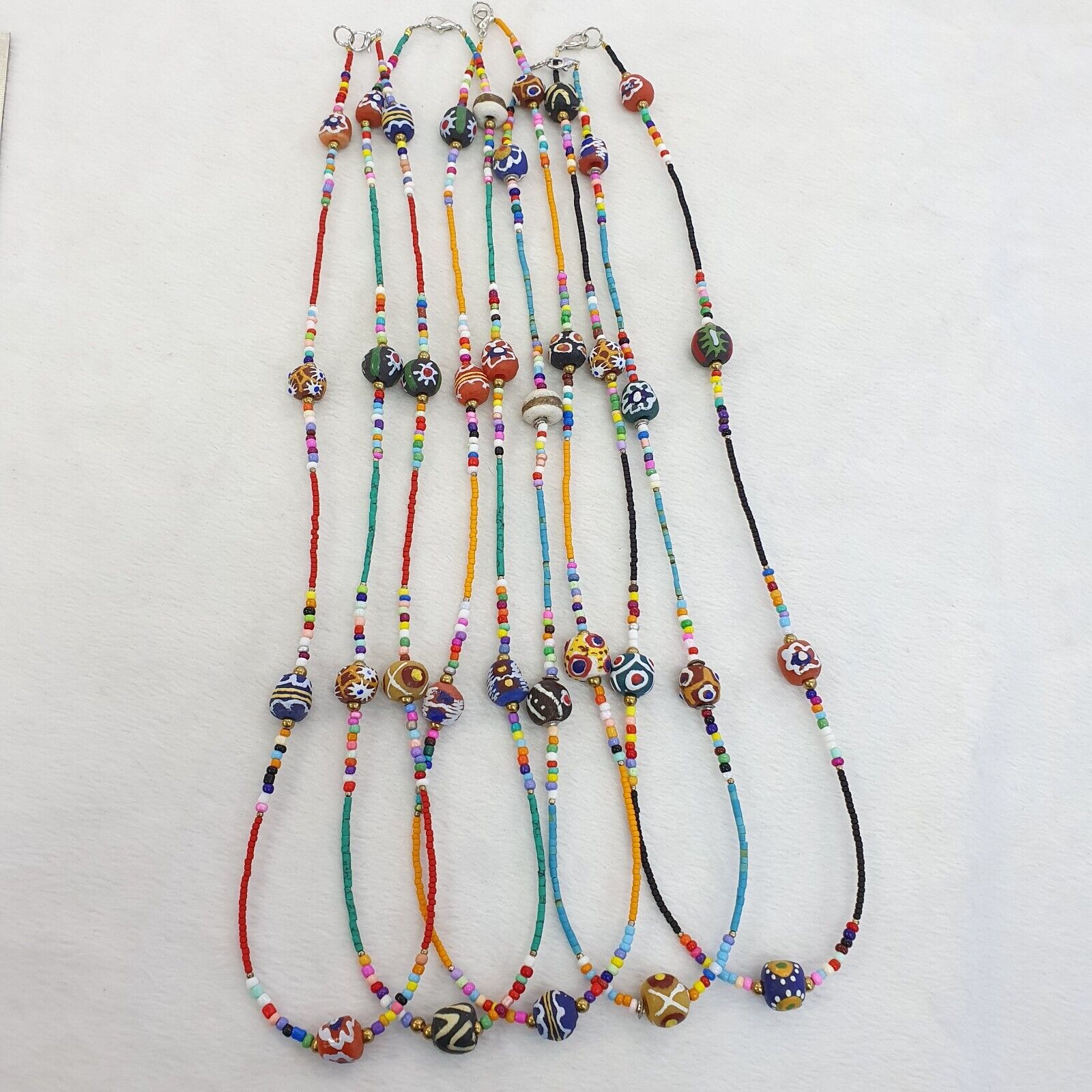 Lot 5 pcs African Glass Beads With Afghan Tiny Seed beads Necklaces SD-2
