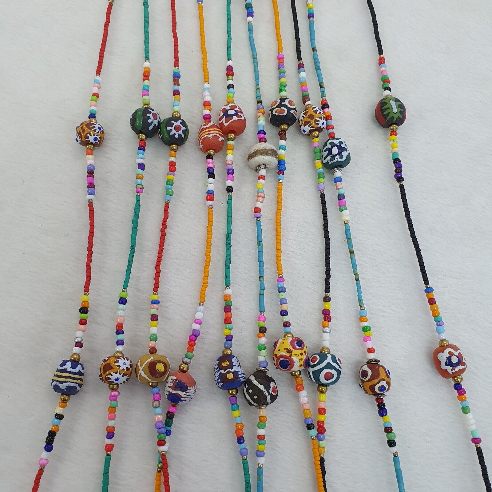 Lot 5 pcs African Glass Beads With Afghan Tiny Seed beads Necklaces SD-2