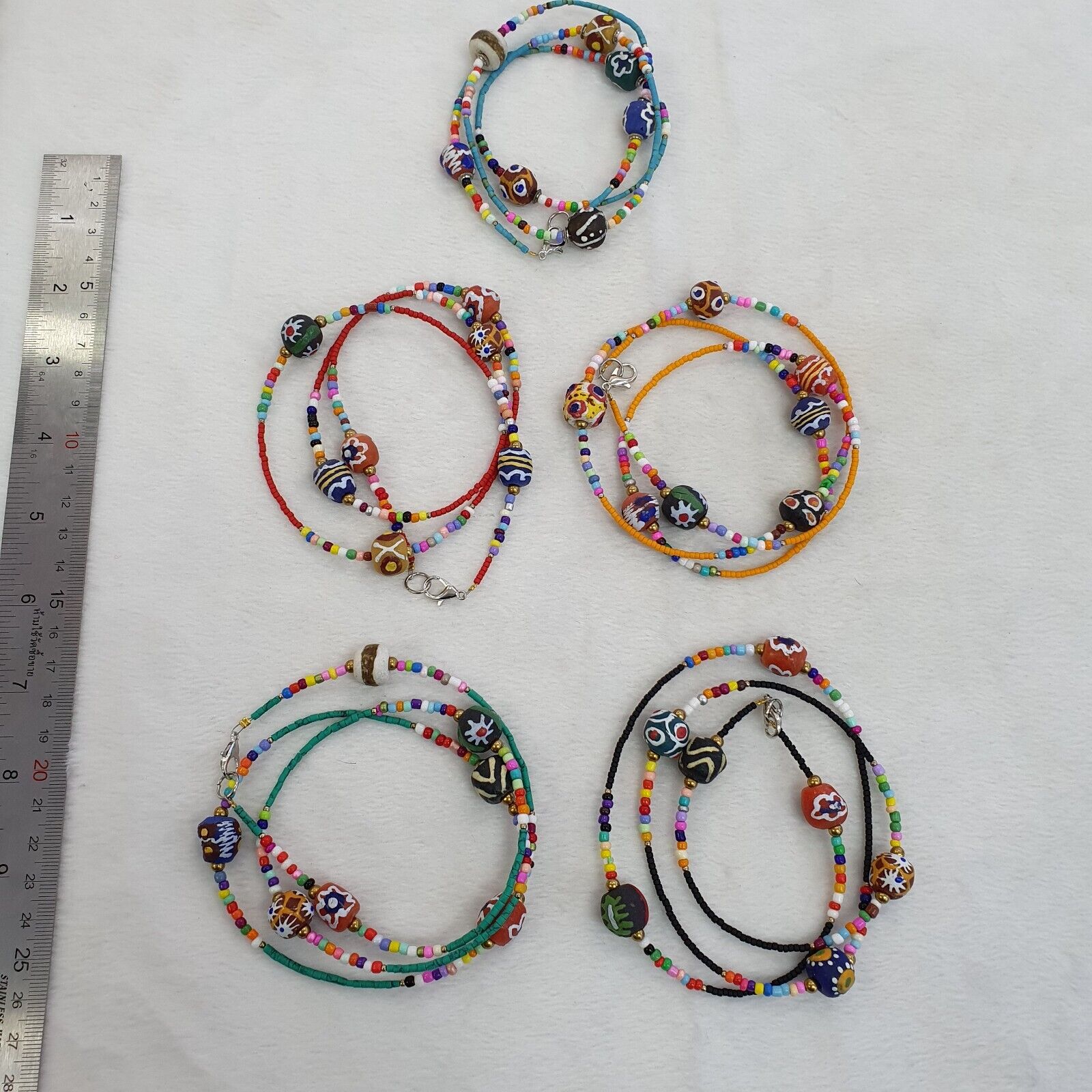 Lot 5 pcs African Glass Beads With Afghan Tiny Seed beads Necklaces SD-2