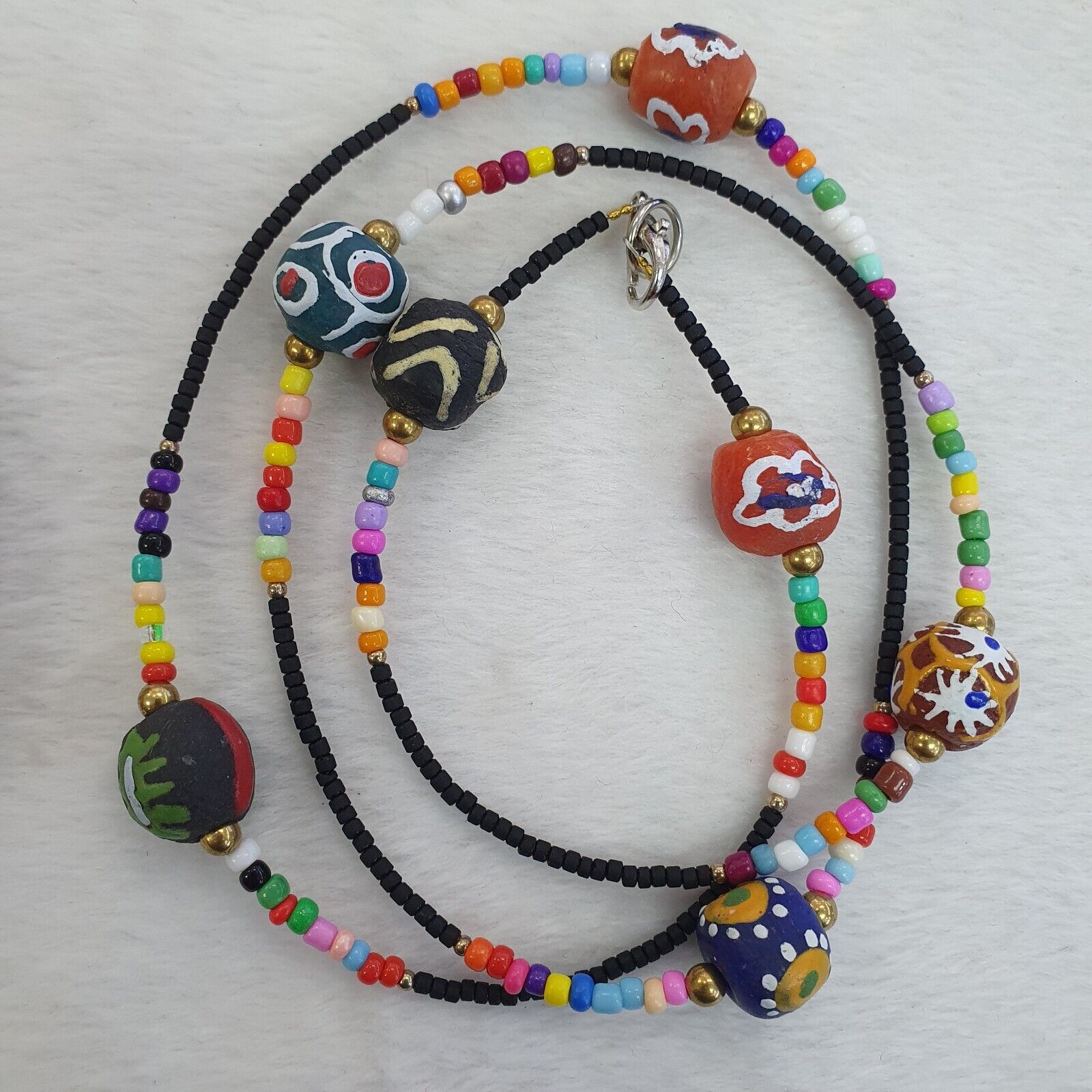 Lot 5 pcs African Glass Beads With Afghan Tiny Seed beads Necklaces SD-2