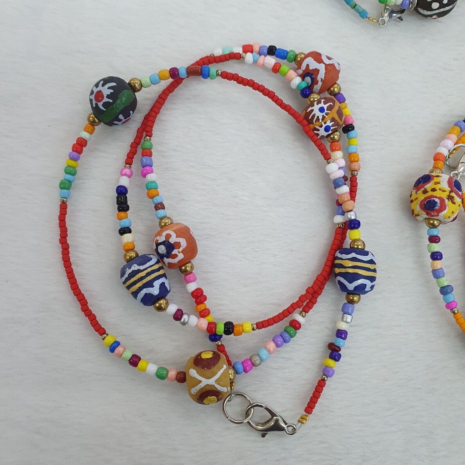 Lot 5 pcs African Glass Beads With Afghan Tiny Seed beads Necklaces SD-2
