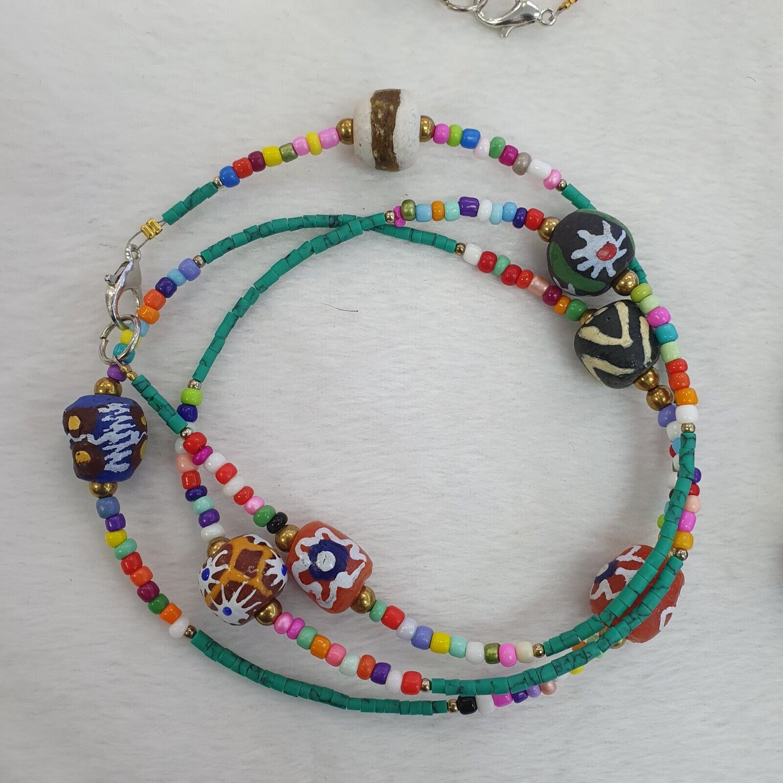 Lot 5 pcs African Glass Beads With Afghan Tiny Seed beads Necklaces SD-2