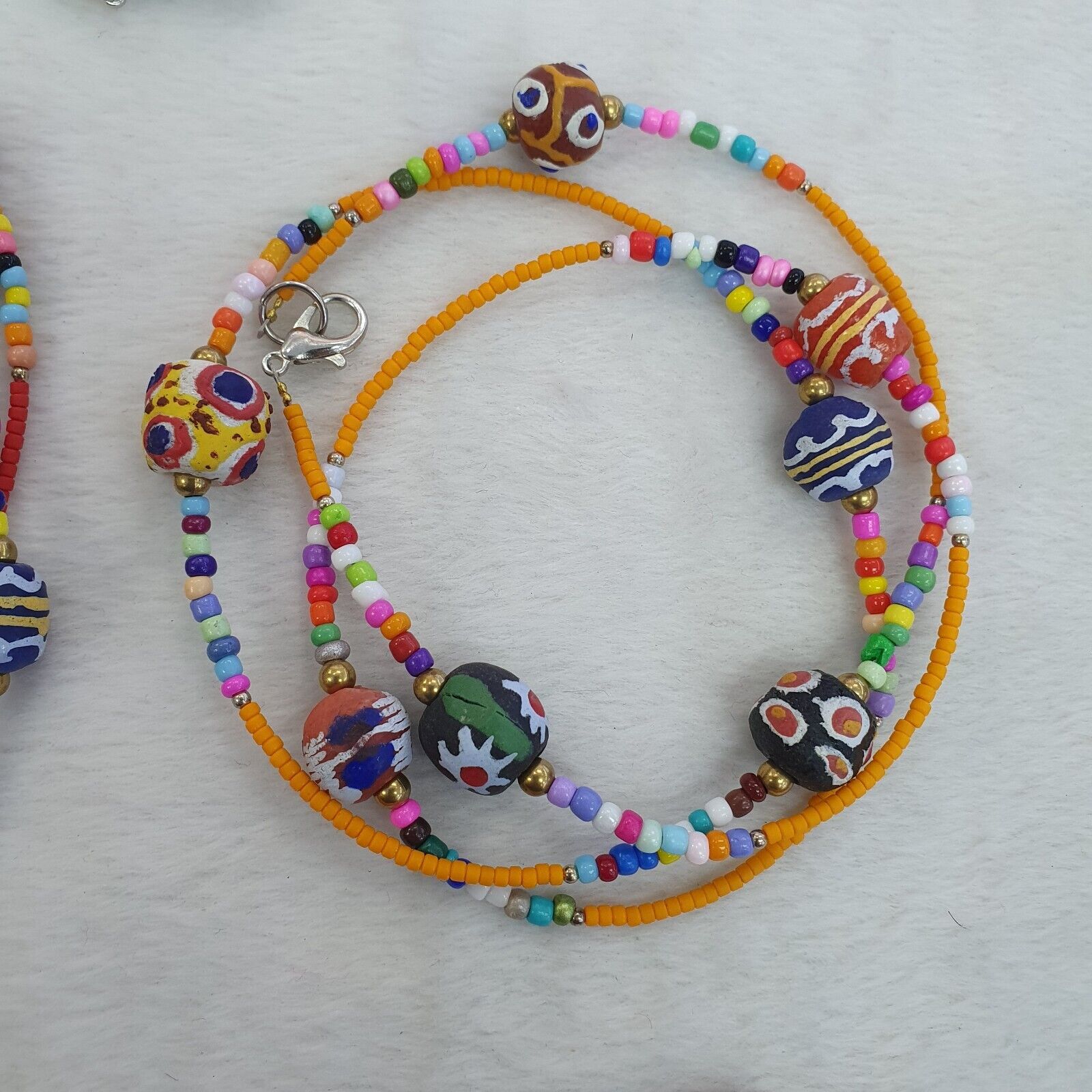 Lot 5 pcs African Glass Beads With Afghan Tiny Seed beads Necklaces SD-2