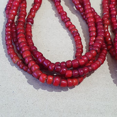 Antique Venetian Red White Heart Trade Beads Necklace.