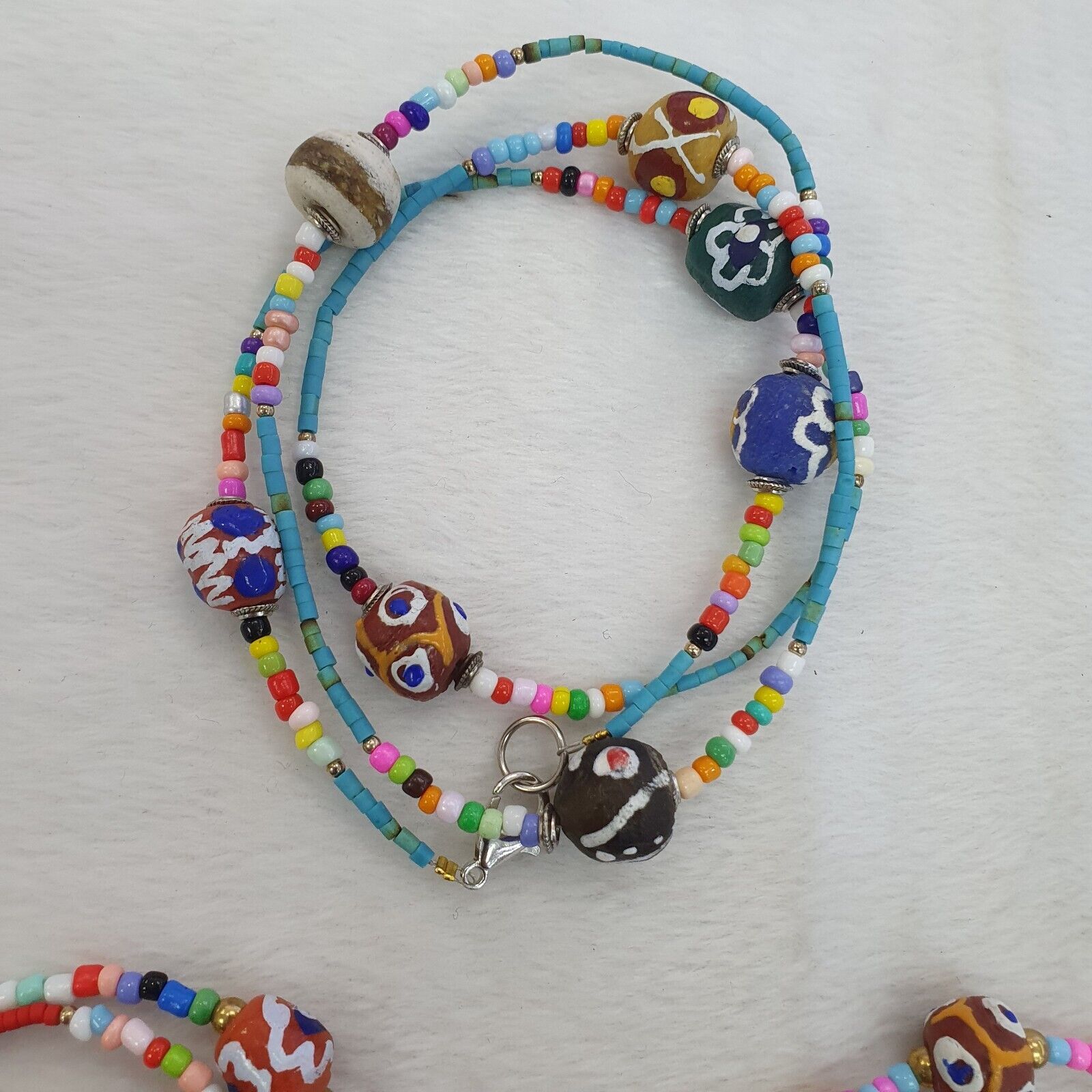 Lot 5 pcs African Glass Beads With Afghan Tiny Seed beads Necklaces SD-2