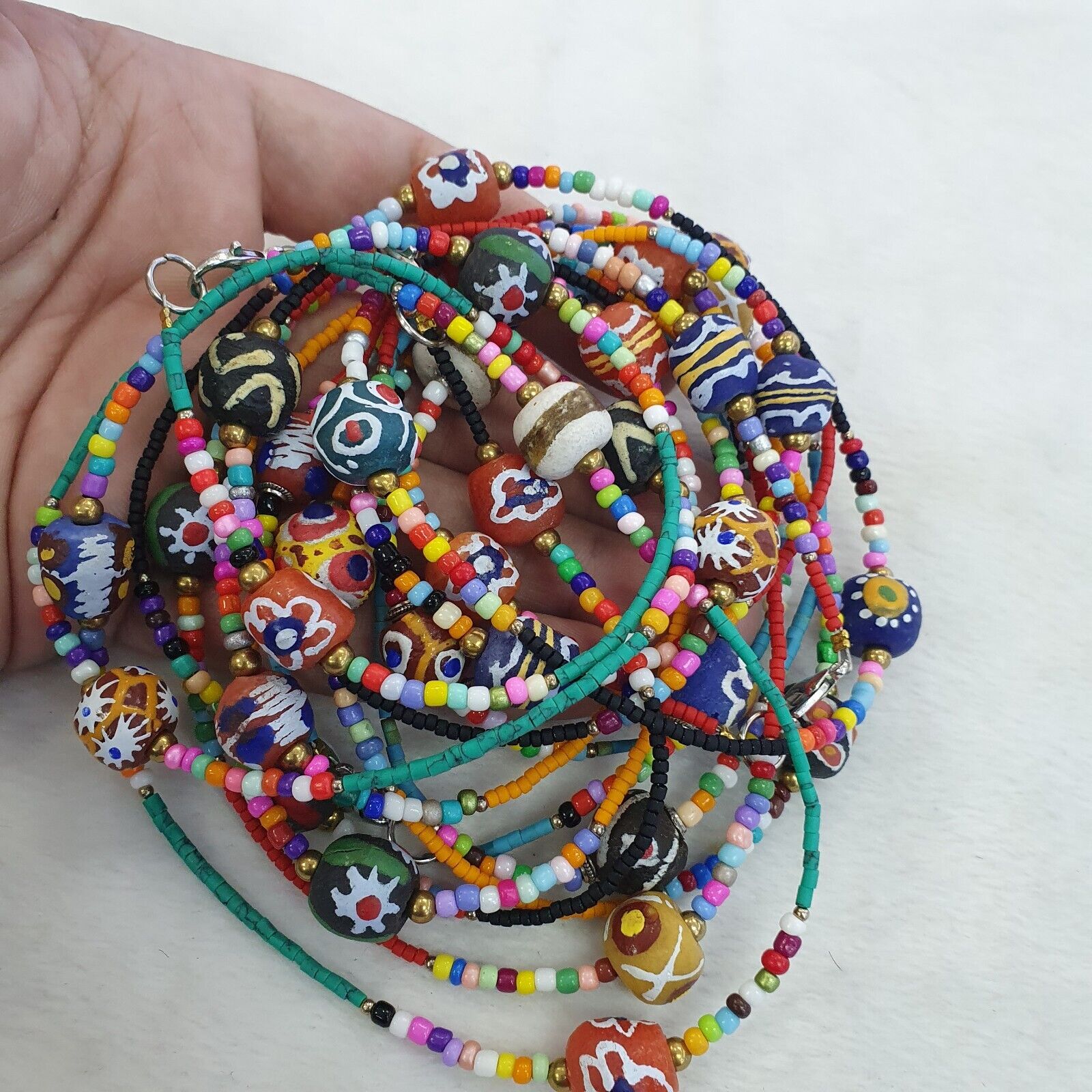 Lot 5 pcs African Glass Beads With Afghan Tiny Seed beads Necklaces SD-2