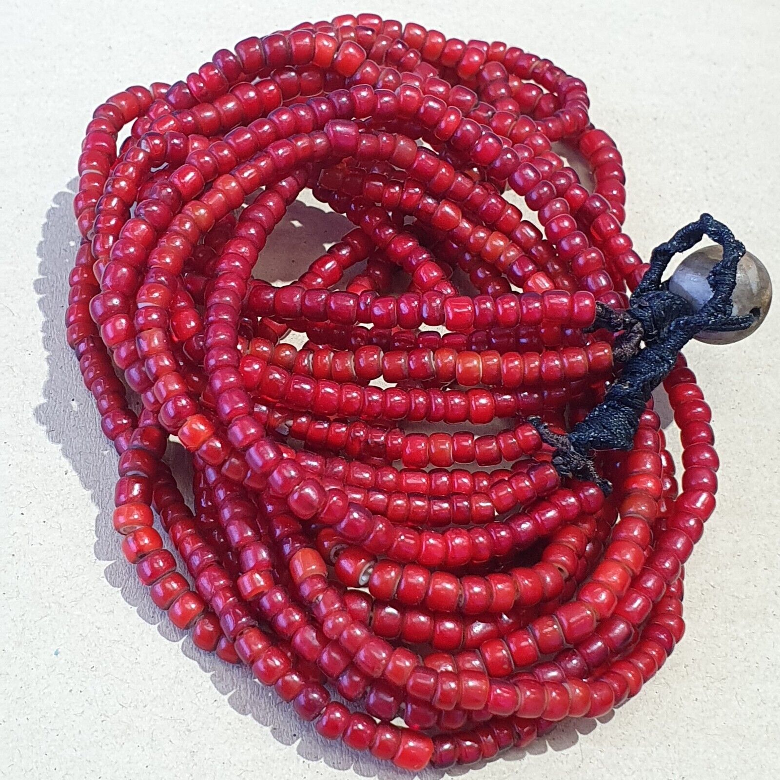 Antique Venetian Red White Heart Trade Beads Necklace.