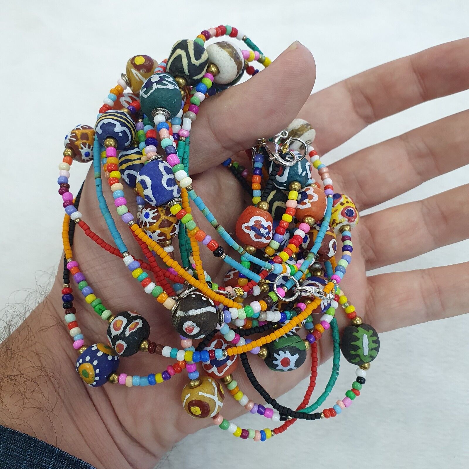 Lot 5 pcs African Glass Beads With Afghan Tiny Seed beads Necklaces SD-2