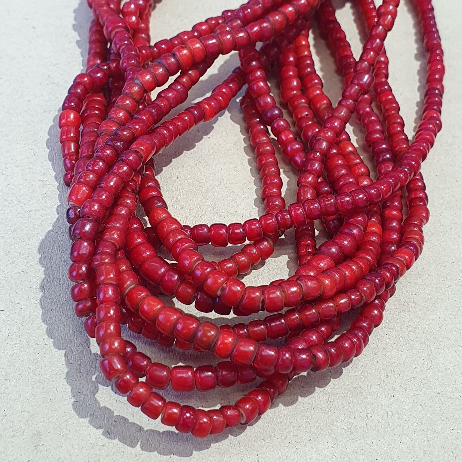 Antique Venetian Red White Heart Trade Beads Necklace.