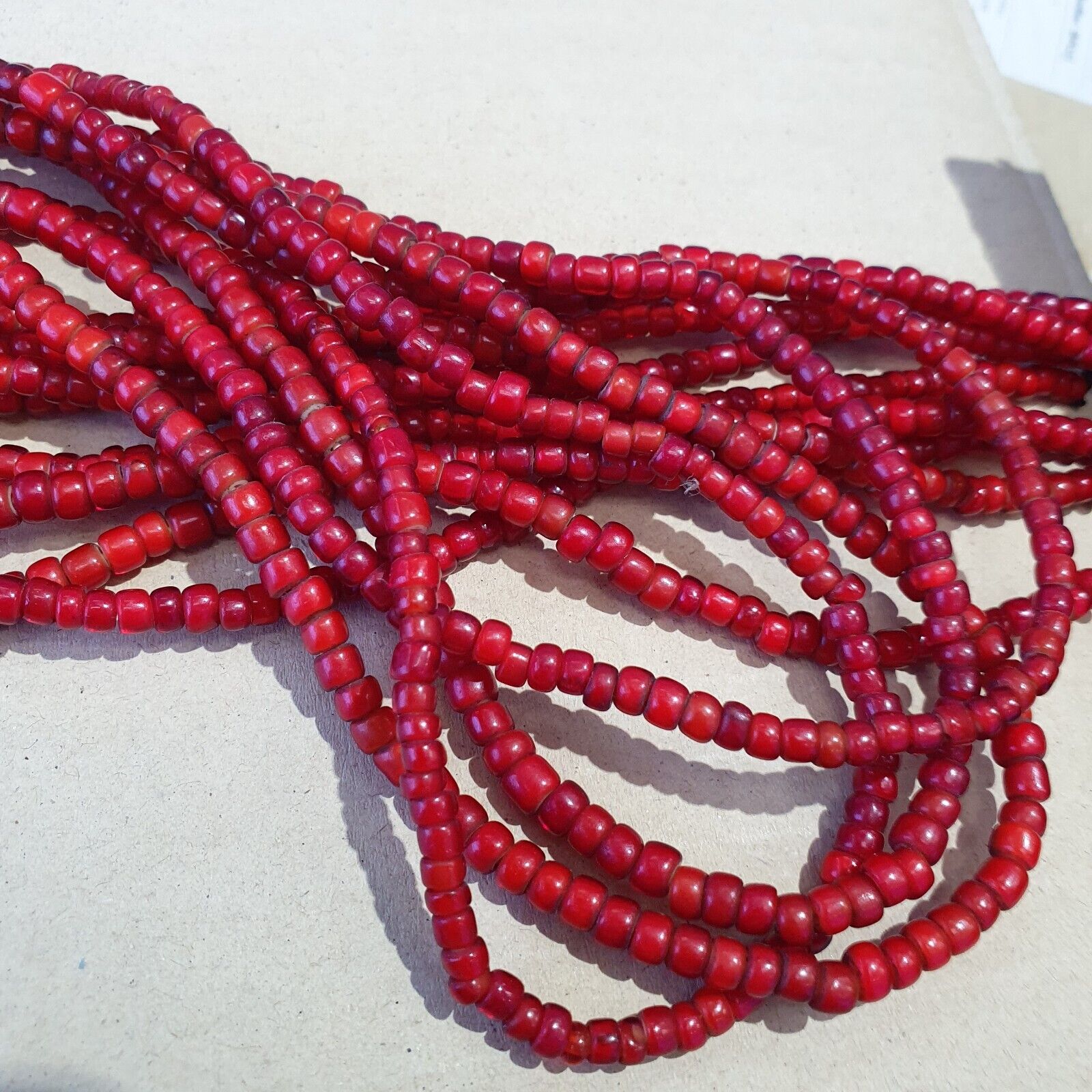 Antique Venetian Red White Heart Trade Beads Necklace.