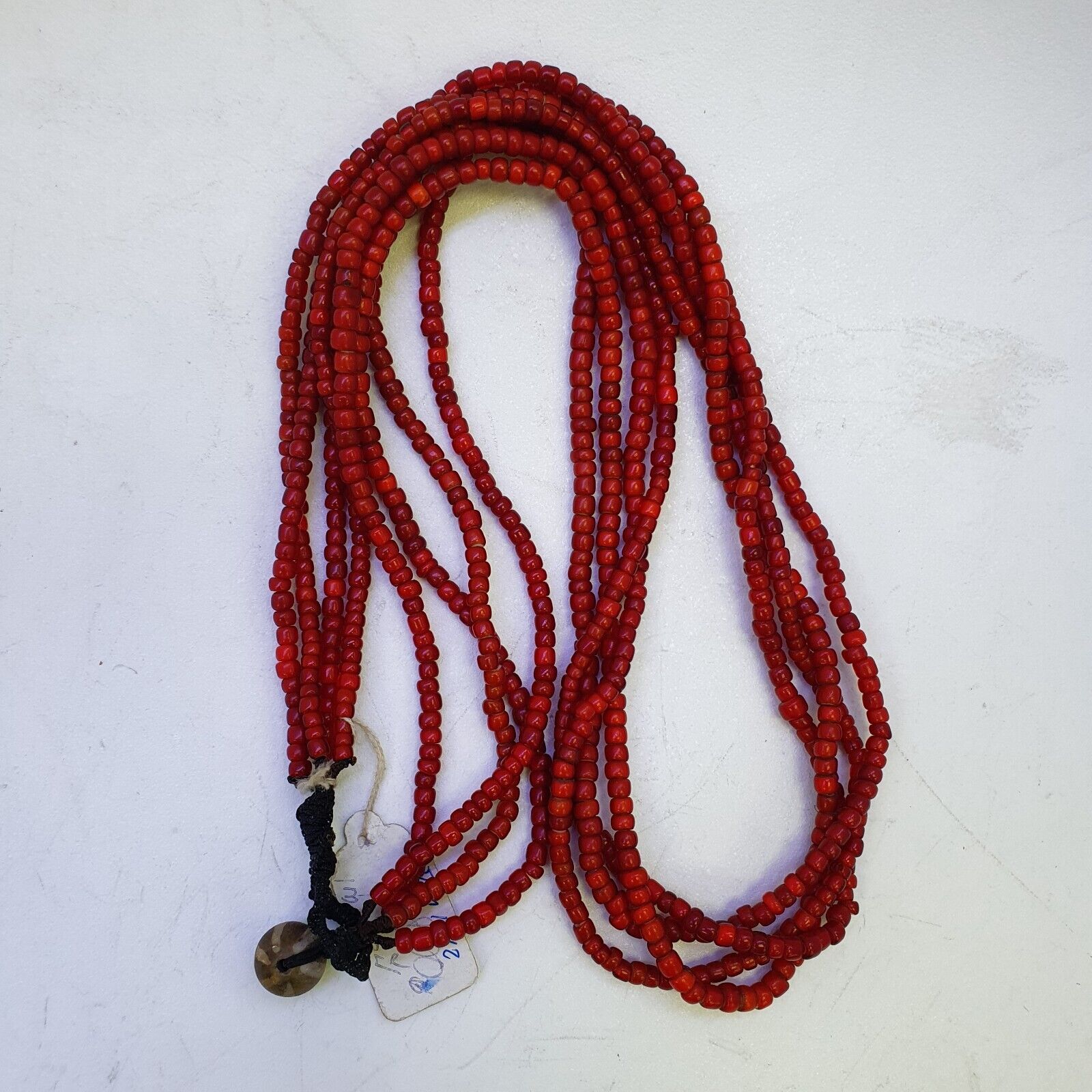 Antique Venetian Red White Heart Trade Beads Necklace.