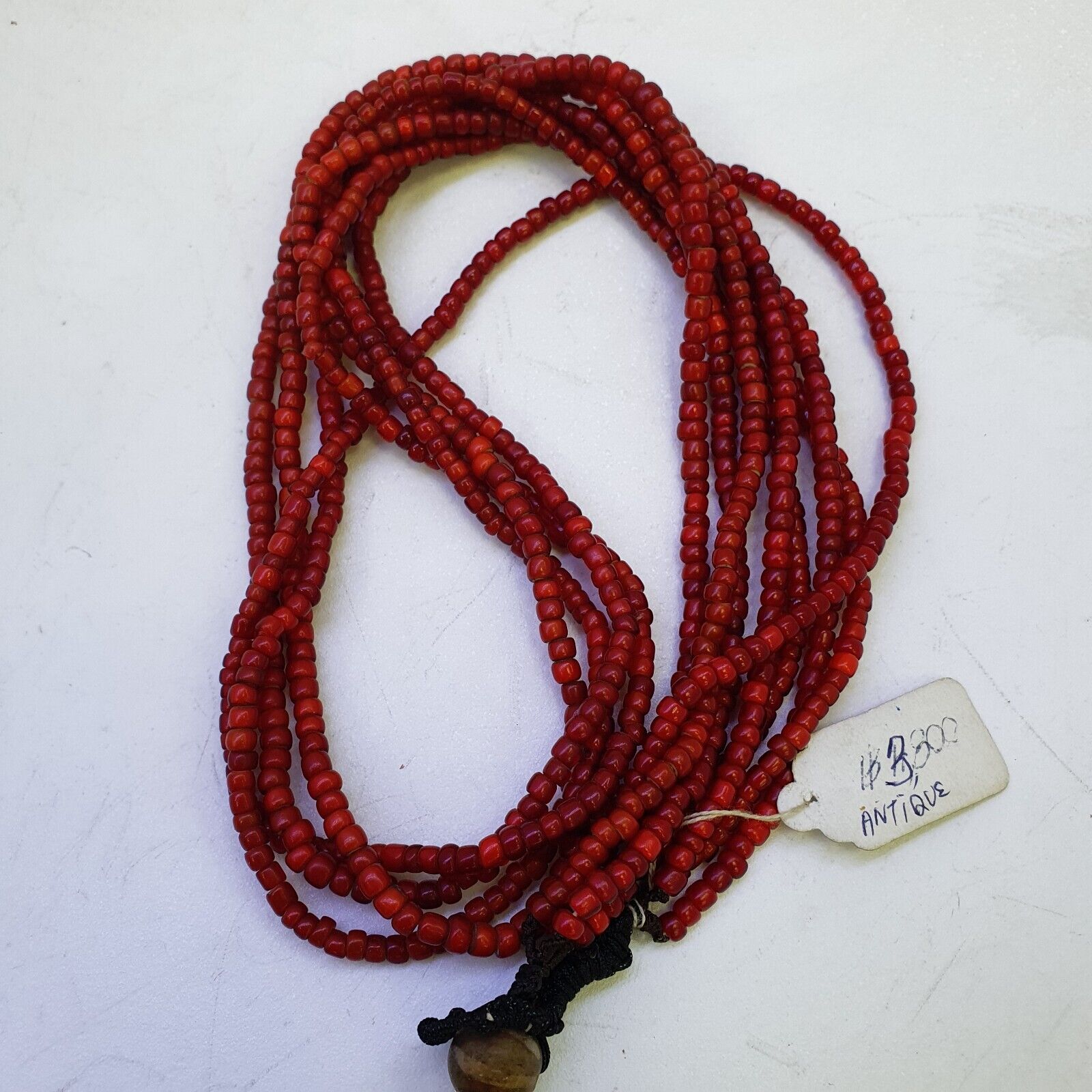 Antique Venetian Red White Heart Trade Beads Necklace.