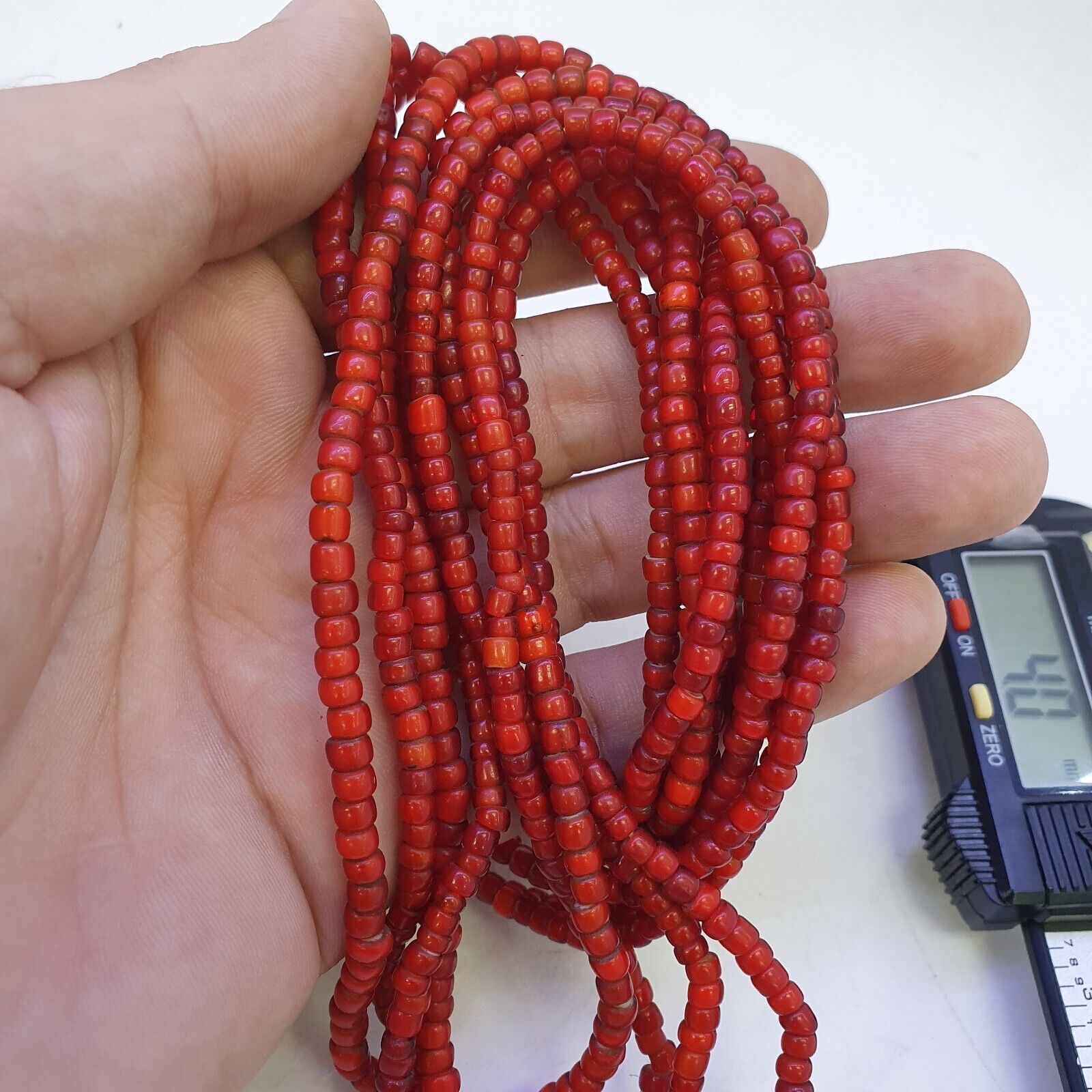 Antique Venetian Red White Heart Trade Beads Necklace.