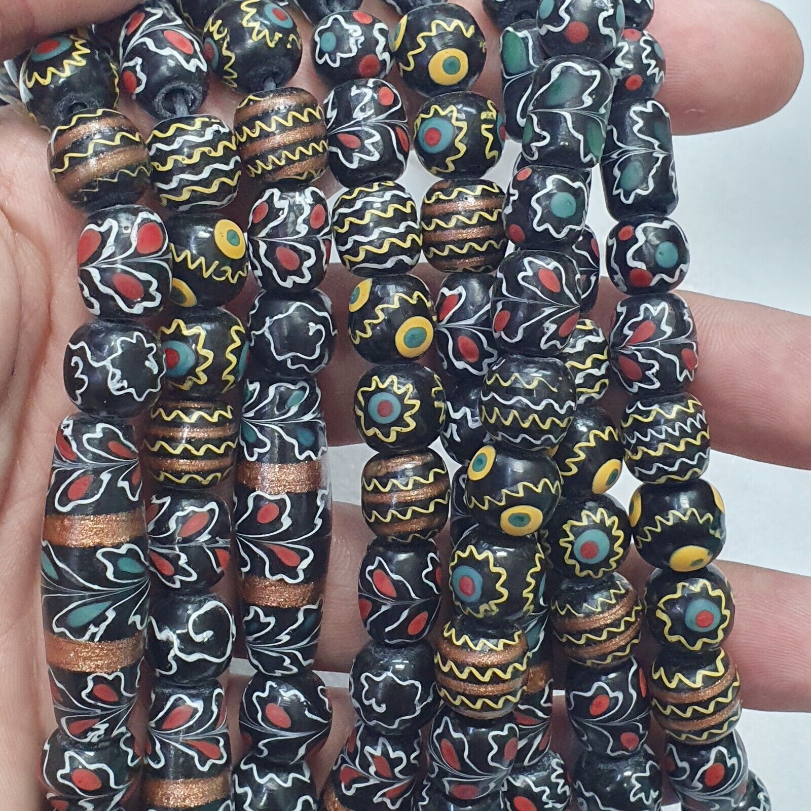 Vintage Floral Fancy Venetian Style Trade Beads  | LONG STRAND