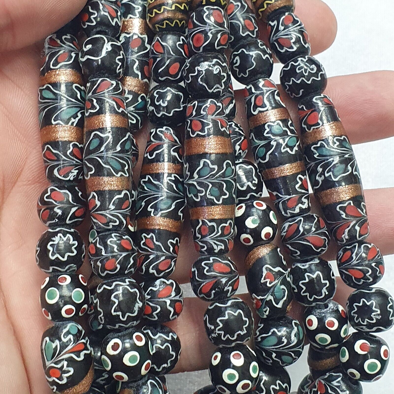 Vintage Floral Fancy Venetian Style Trade Beads  | LONG STRAND