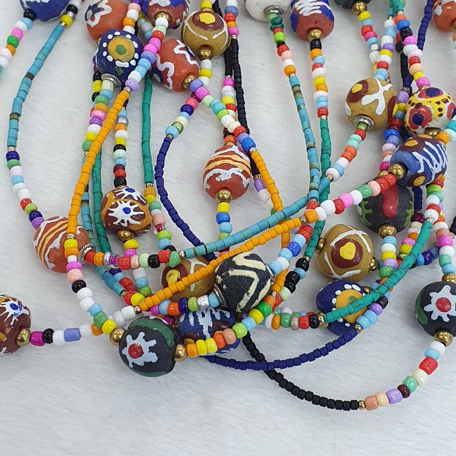Lot 5 pcs African Glass Beads With Afghan Tiny Seed beads Necklaces