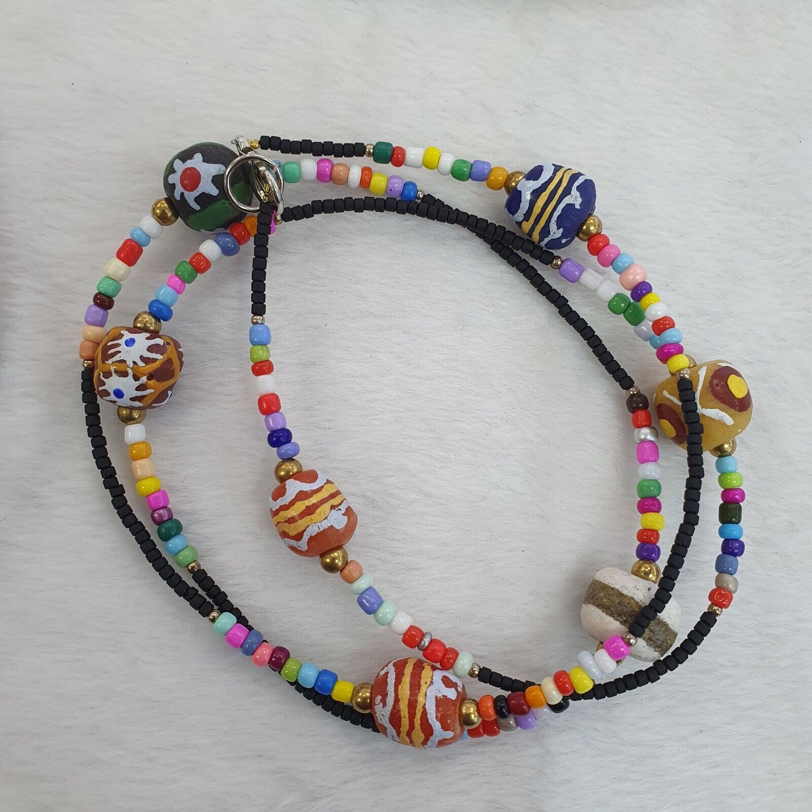 Lot 5 pcs African Glass Beads With Afghan Tiny Seed beads Necklaces