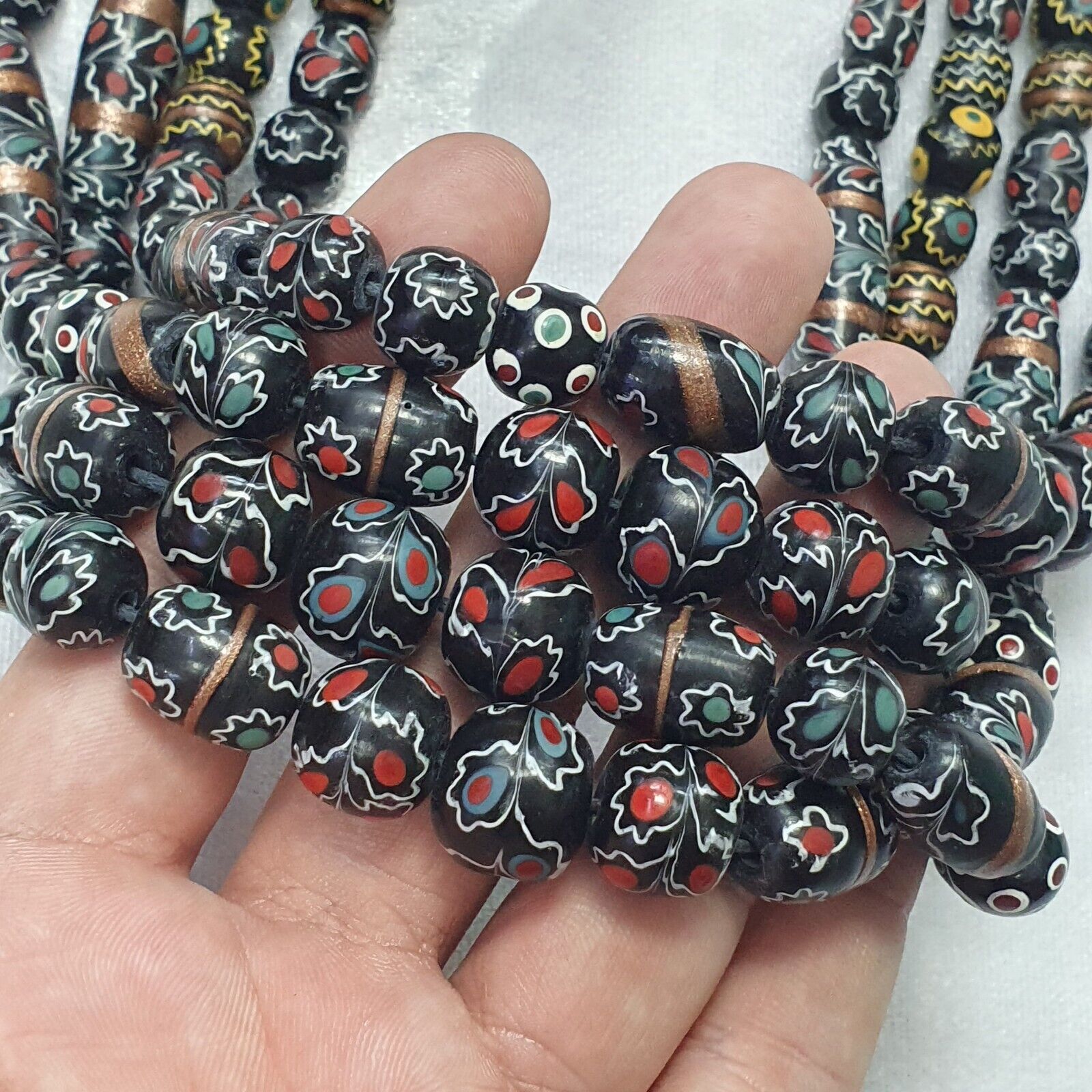 Vintage Floral Fancy Venetian Style Trade Beads  | LONG STRAND