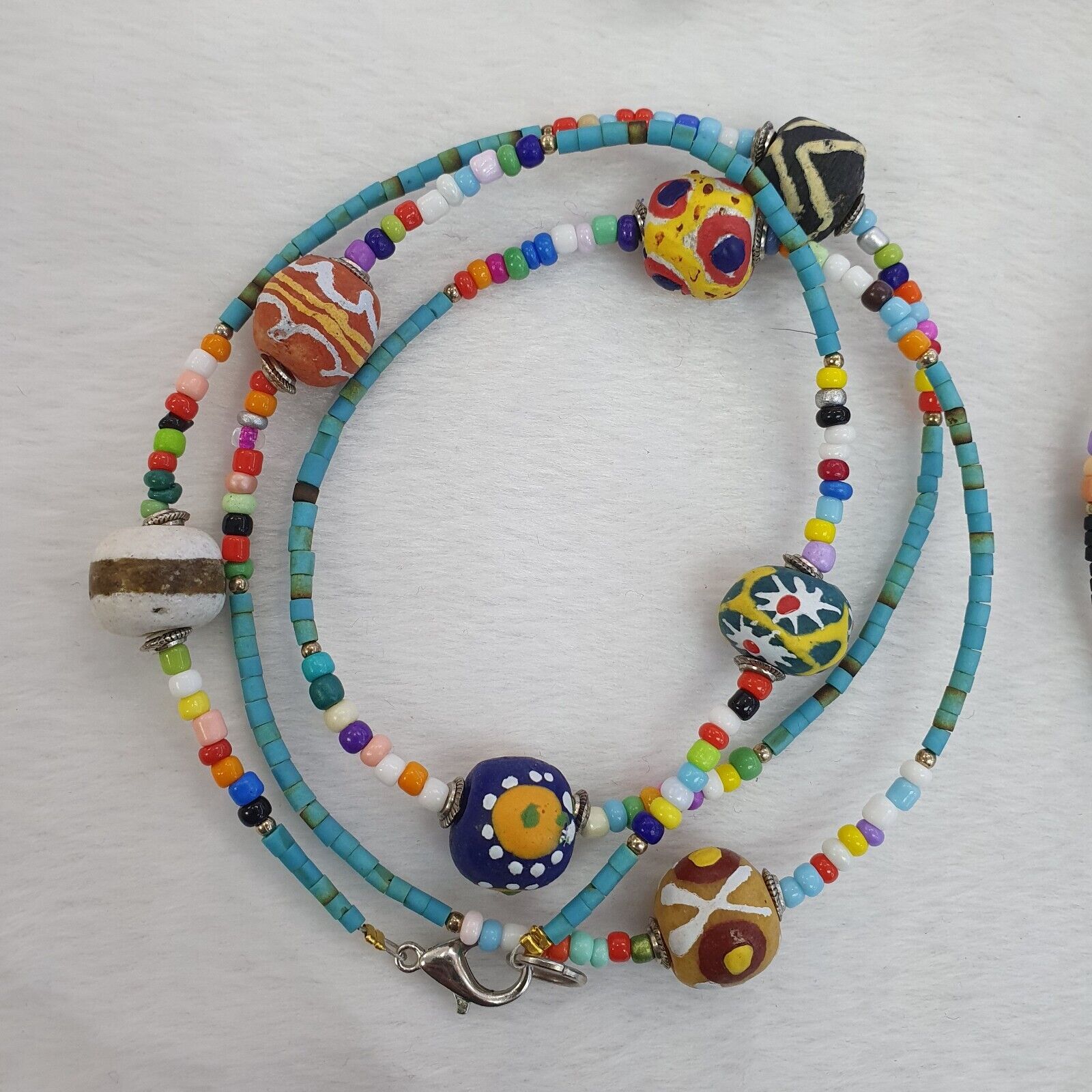Lot 5 pcs African Glass Beads With Afghan Tiny Seed beads Necklaces